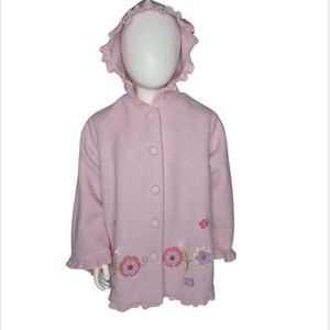 Goodlad Of Philadelphia Girls Pink Fleece Hooded Coat Applique Border Size 5